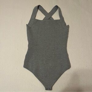 Abercrombie & Fitch Grey Womens Knit Criss Cross Back Bodysuit